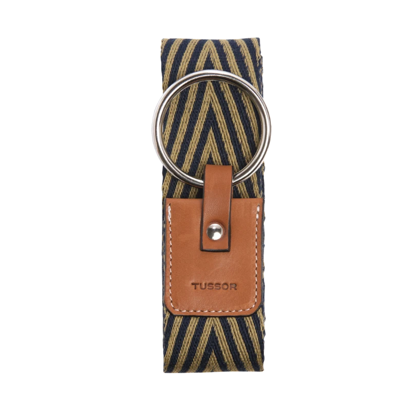 Ceinture duo arrow navy colorée en coton et cuir naturel gold et boucle nickel