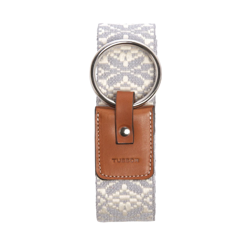 Ceinture duo galonnée grise colorée en coton et cuir naturel gold et boucle nickel