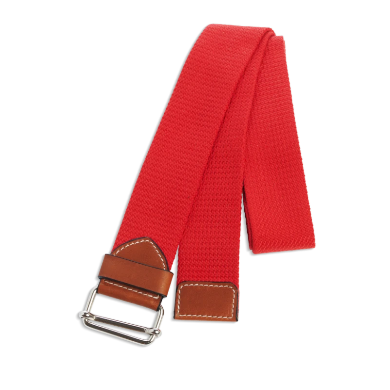 Ceinture colorée unie rouge en coton et cuir naturel gold et boucle argent