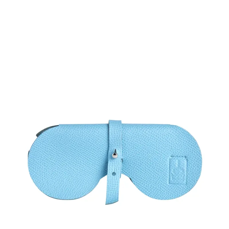 étui à lunettes en cuir vachette bleu lagon