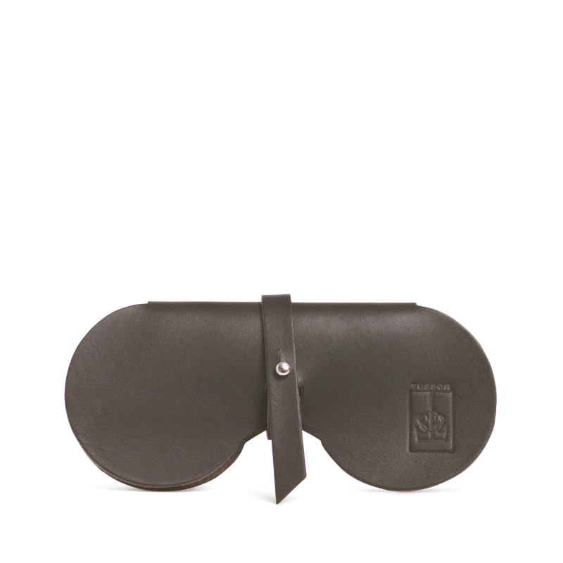 étui à lunettes en cuir de couleur chocolat