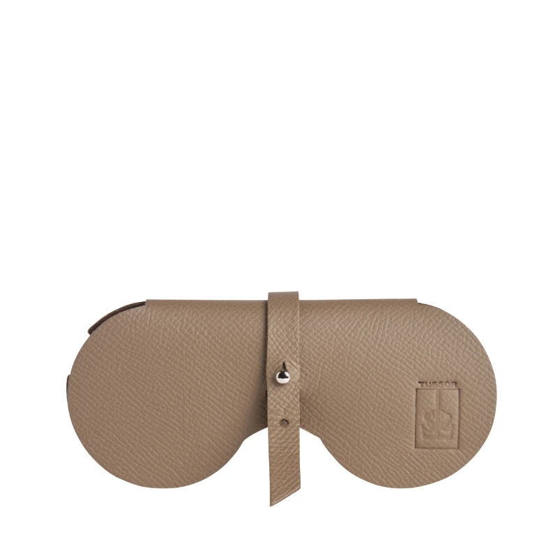 étui à lunettes en cuir vachette taupe