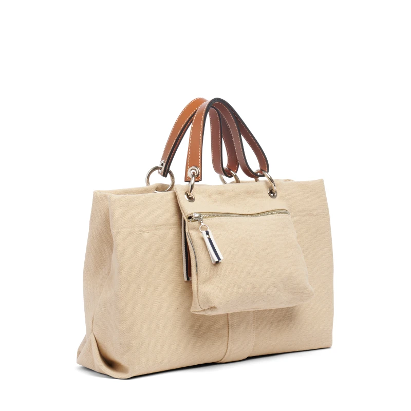 Une idée cadeau pour la fête des mères, un sac grège et sa pochette en coton grège.
