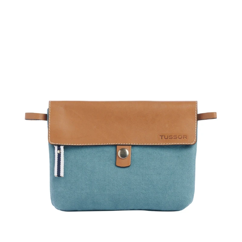 pochette amovible en cuir et coton bleu français