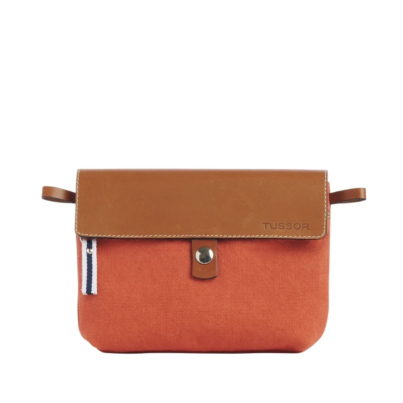 pochette amovible en cuir et coton brique
