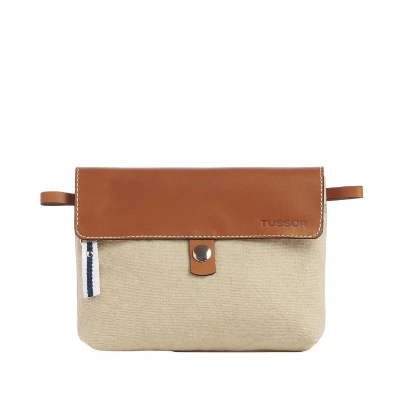 pochette amovible en cuir et coton grege