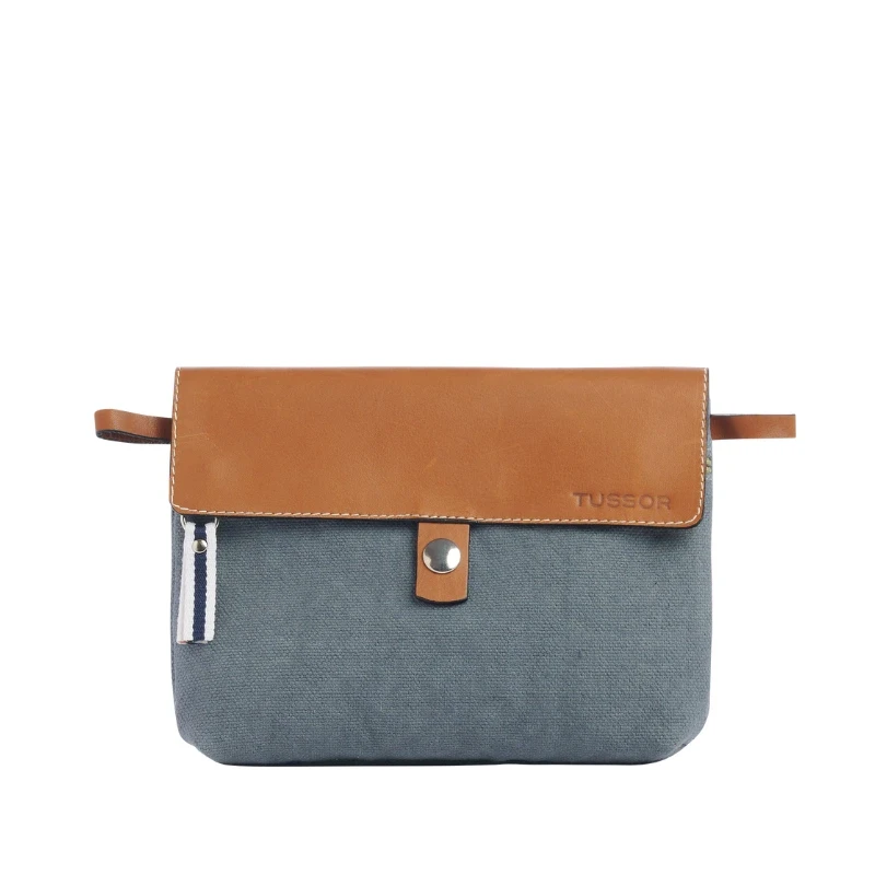 pochette amovible en cuir et coton gris