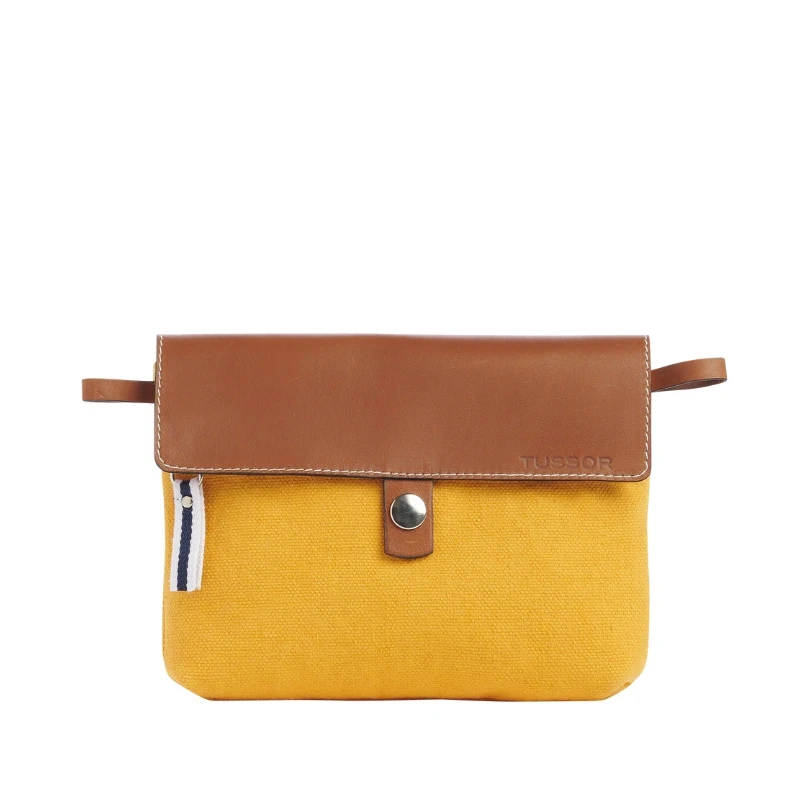 pochette amovible en cuir et coton jaune