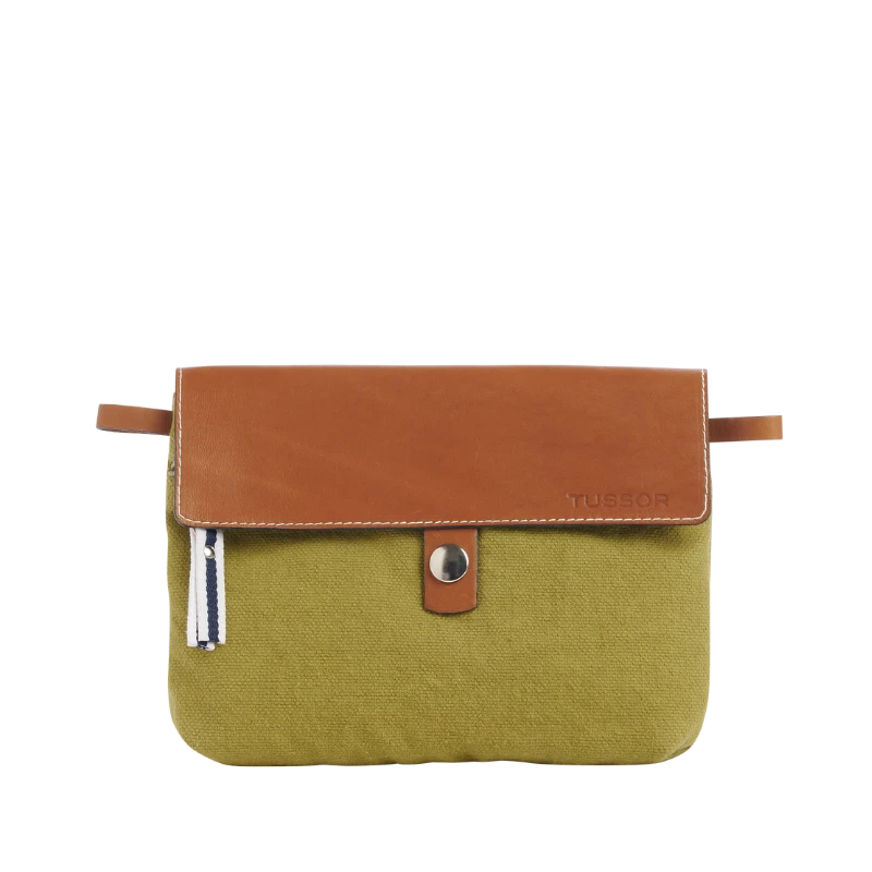 pochette amovible en cuir et coton olive