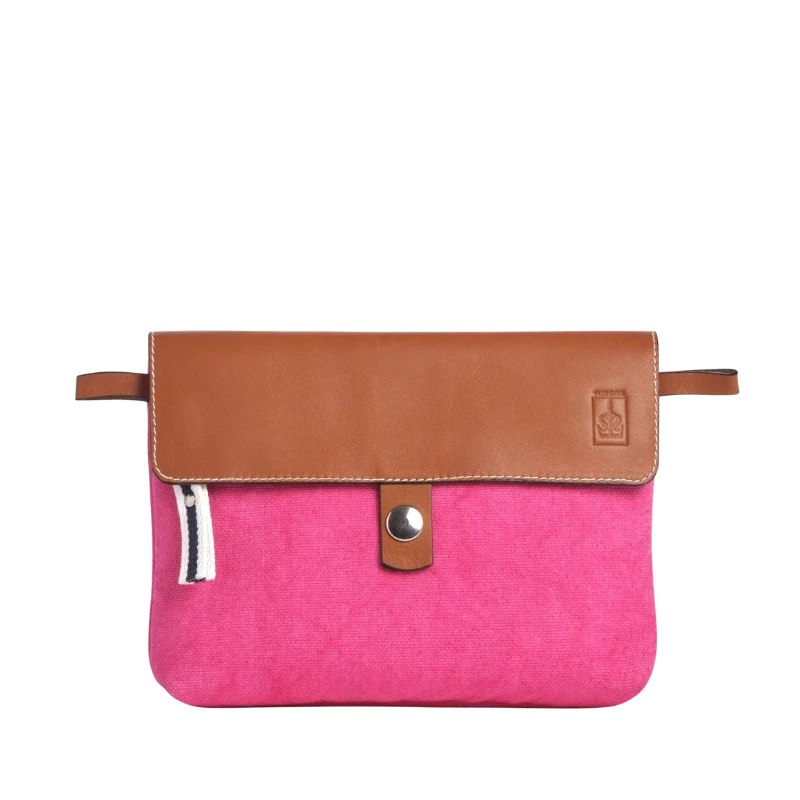 pochette amovible en cuir et coton fushia