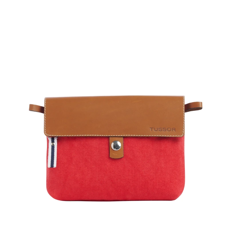 pochette amovible en cuir et coton rouge