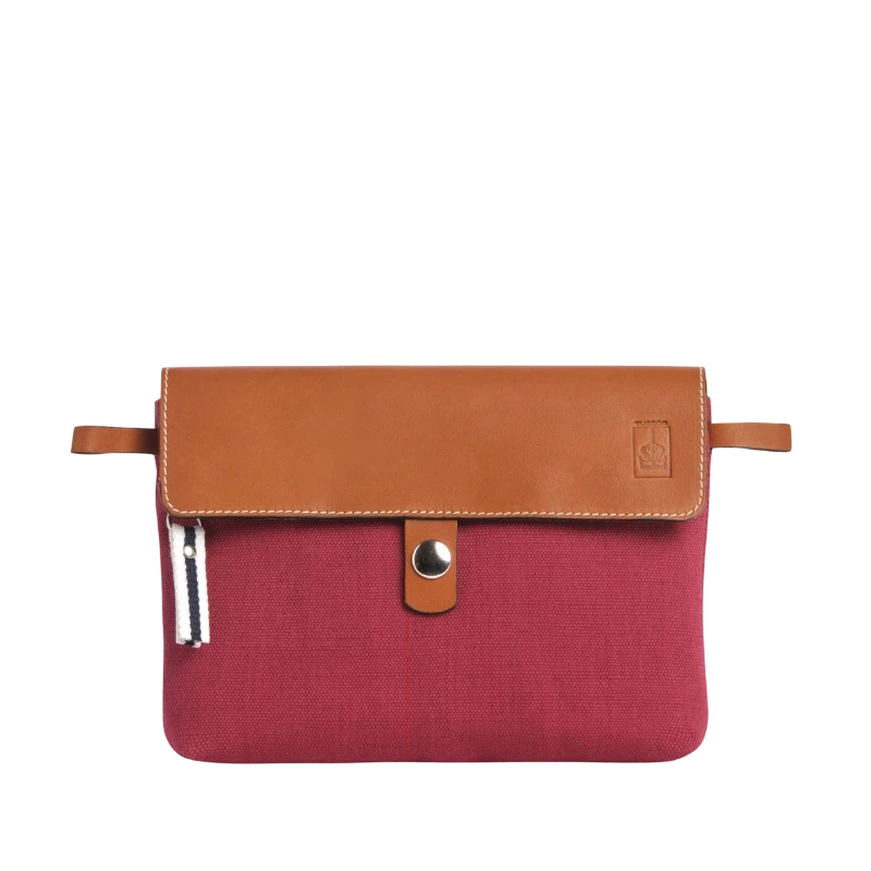 pochette amovible en cuir et coton framboise
