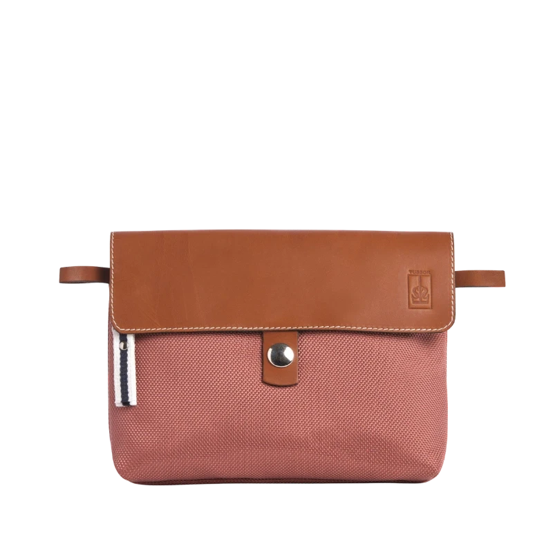 pochette amovible en cuir et polyester givré bois de rose