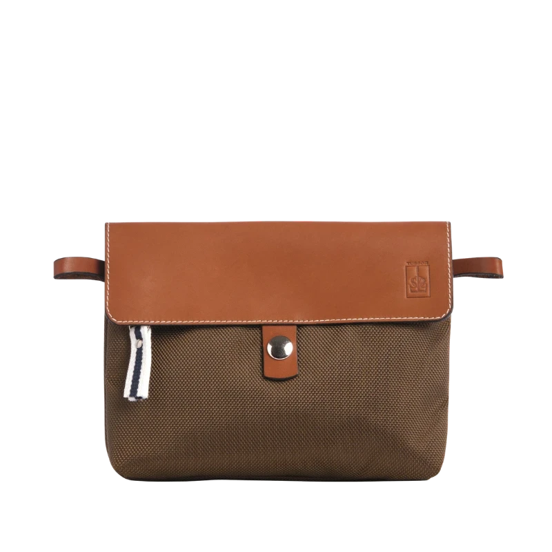 pochette amovible en cuir et polyester givré kaki