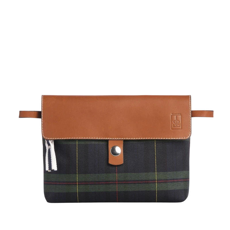 pochette amovible en cuir et polyester écossais marine