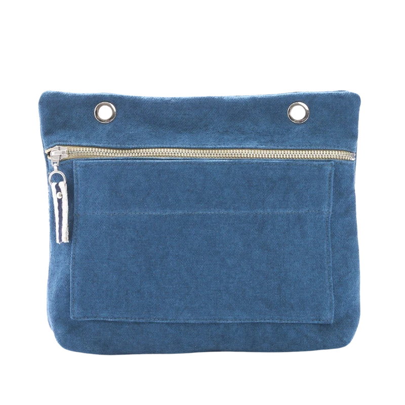 Grande pochette modulable en coton bleu canard avec une poche devant