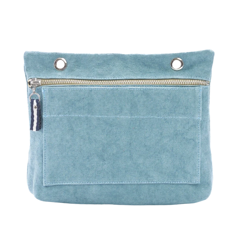 Grande pochette modulable en coton bleu français avec une poche devant