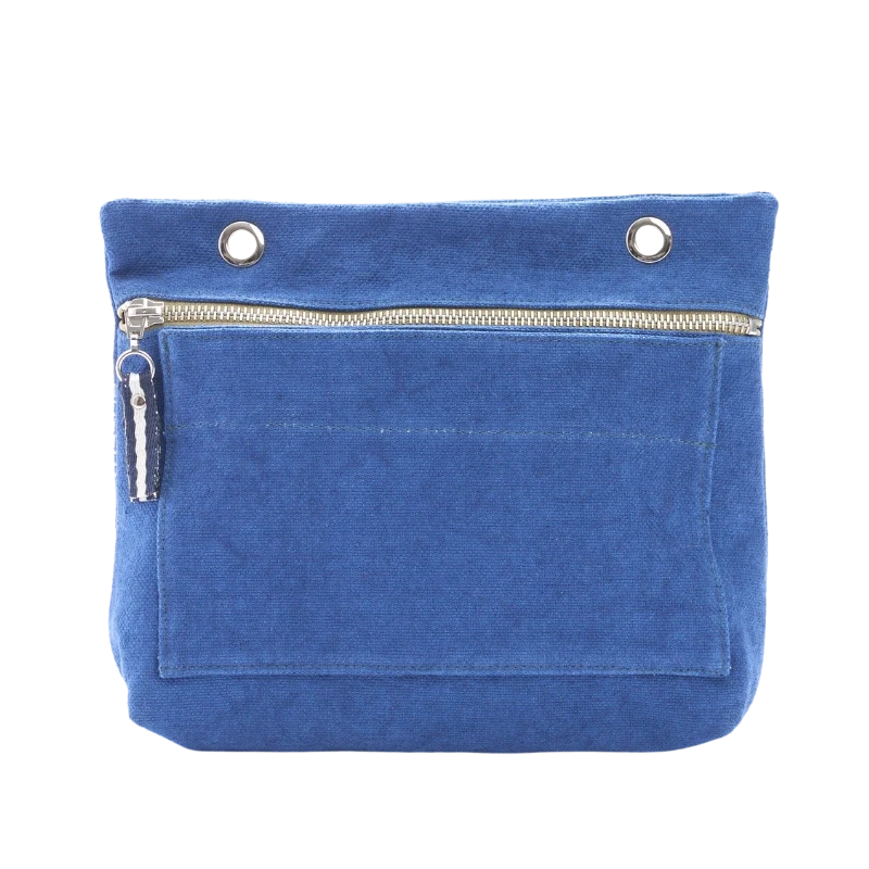 Grande pochette modulable en coton bleu roi avec une poche devant