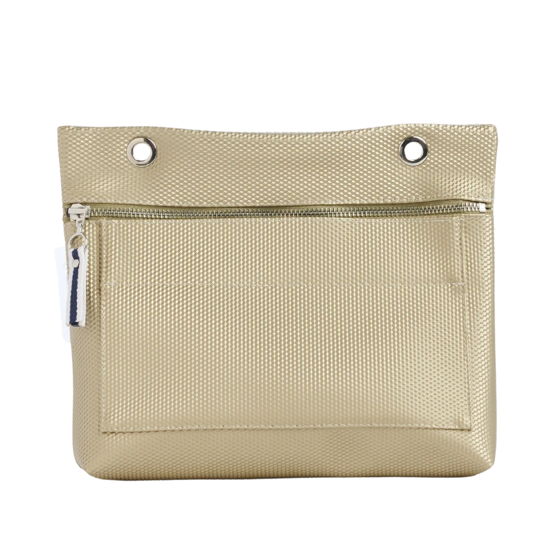 Grande pochette modulable en polyester brillant avec une poche devant