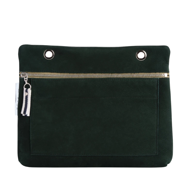 Grande pochette modulable en cuir nubuck veau velours vert forêt