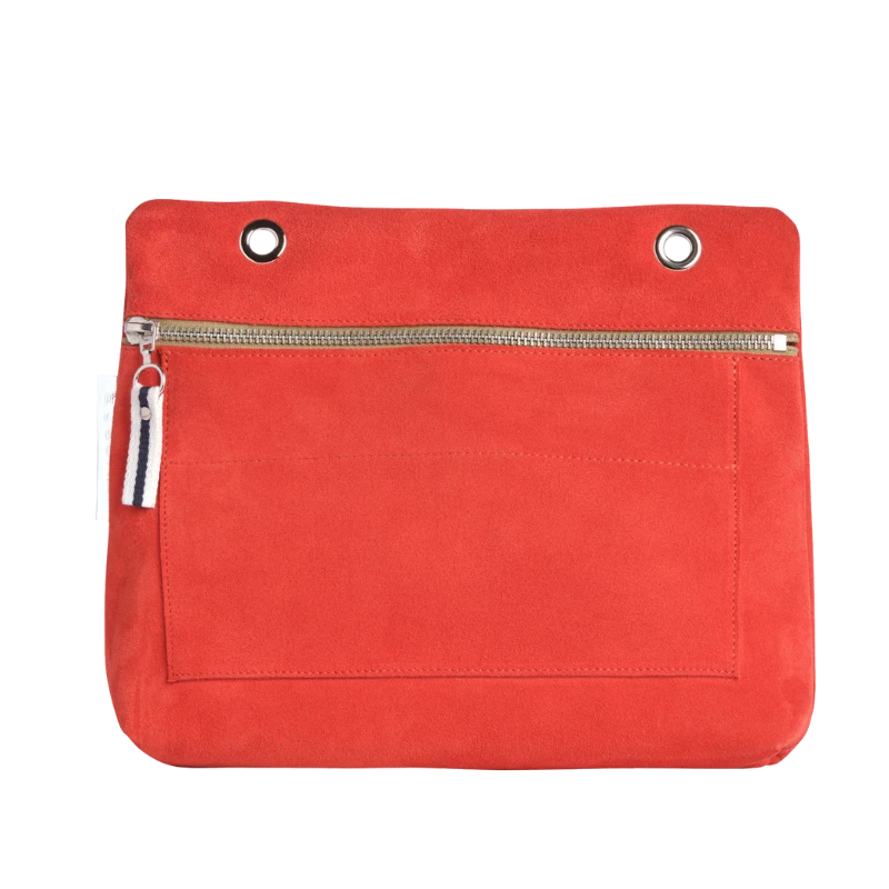 Grande pochette modulable en cuir vachette velours galet