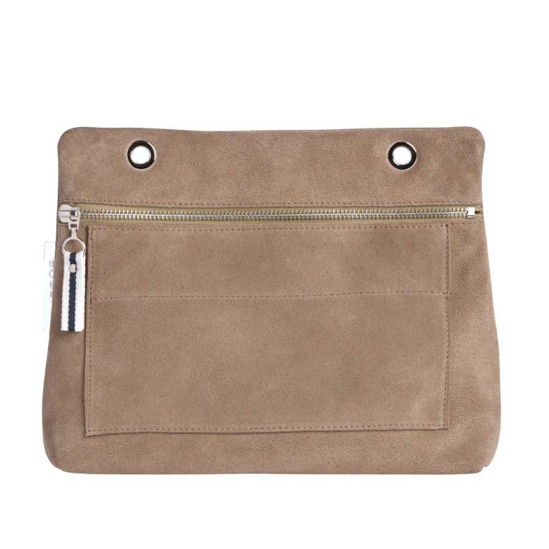 Grande pochette modulable en cuir vachette velours galet