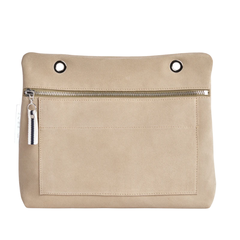 Grande pochette modulable en cuir vachette velours galet