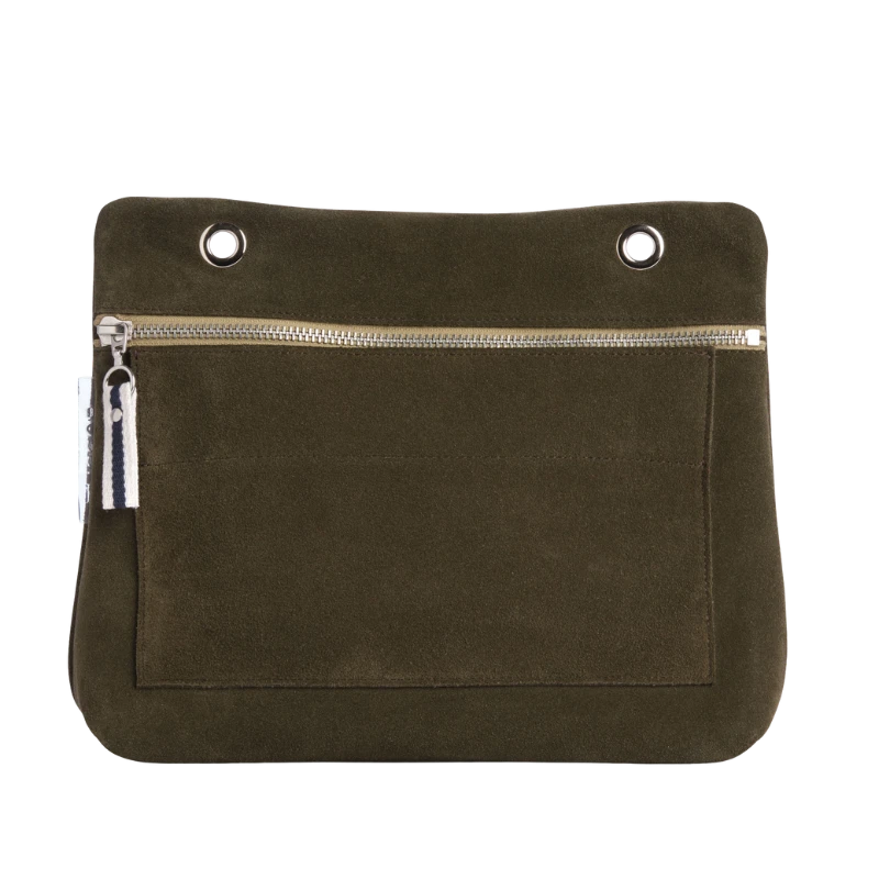 Grande pochette modulable en cuir vachette velours galet