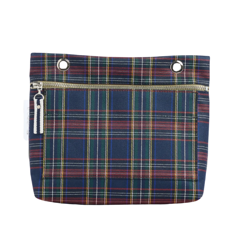 Grande pochette modulable en polyester ecossais violet avec une poche devant