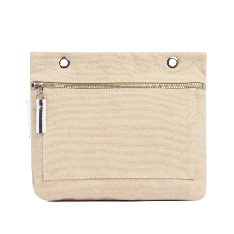 Grande pochette modulable en coton grege avec une poche devant