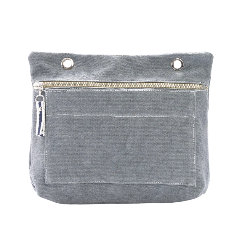 Grande pochette modulable en coton gris avec une poche devant