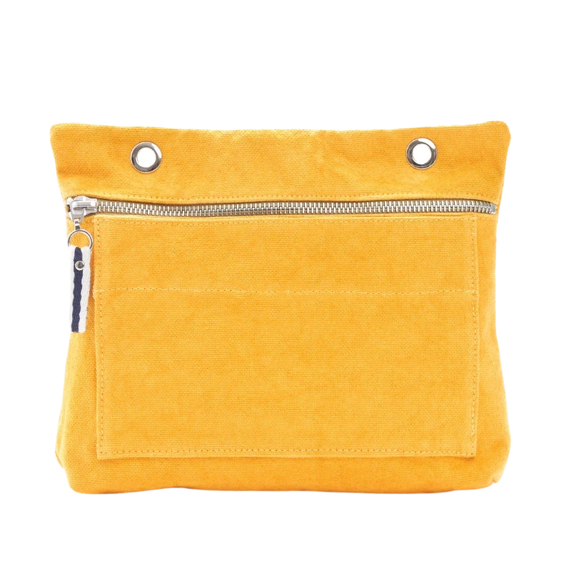 Grande pochette modulable en coton jaune avec une poche devant