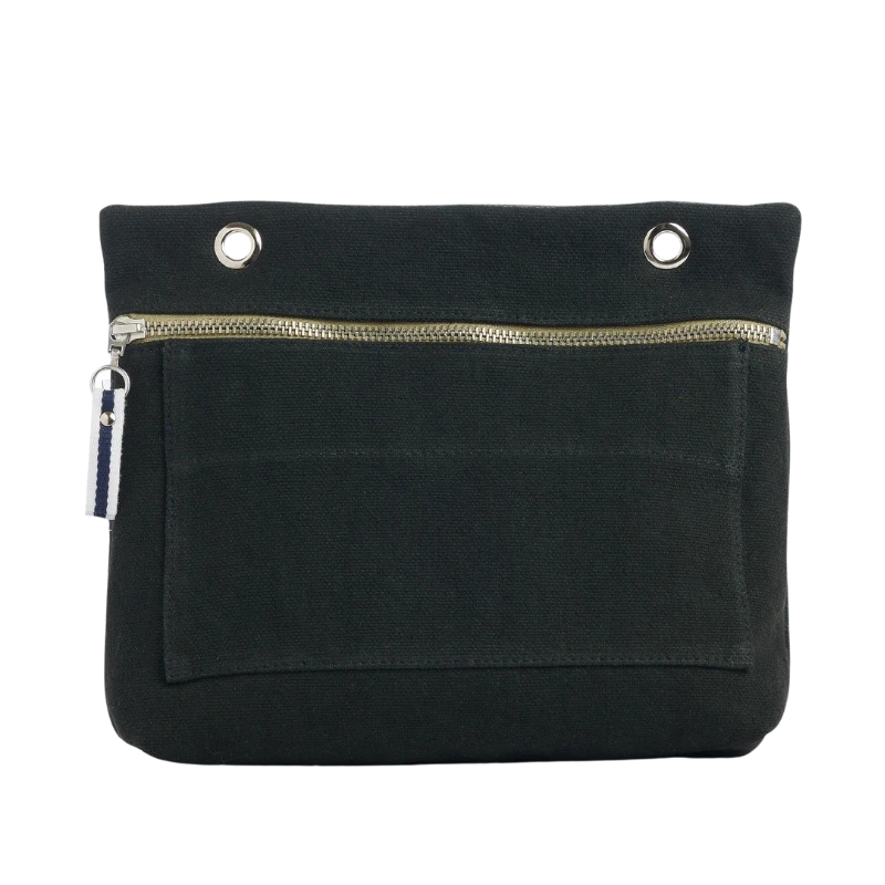 Grande pochette modulable en coton noir avec une poche devant