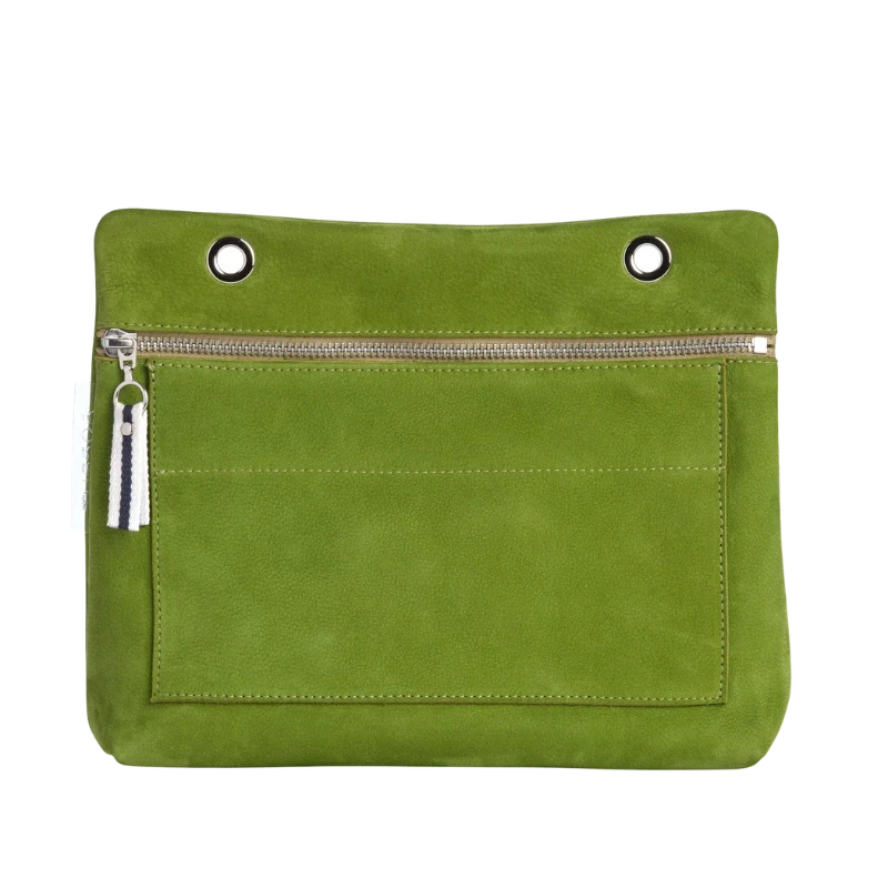Grande pochette modulable en cuir nubuck veau velours vert forêt