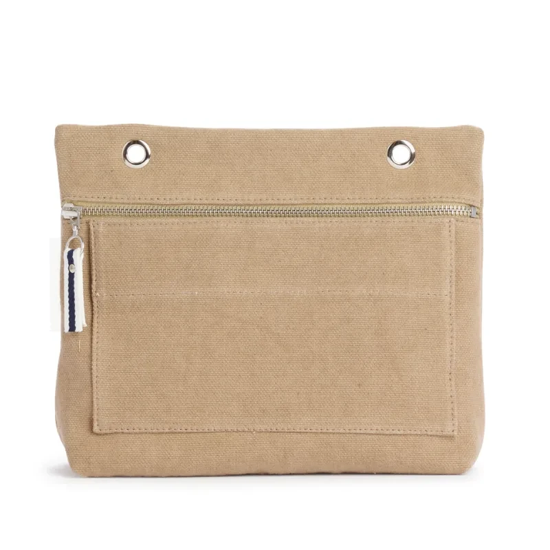 Grande pochette modulable en coton sable avec une poche devant