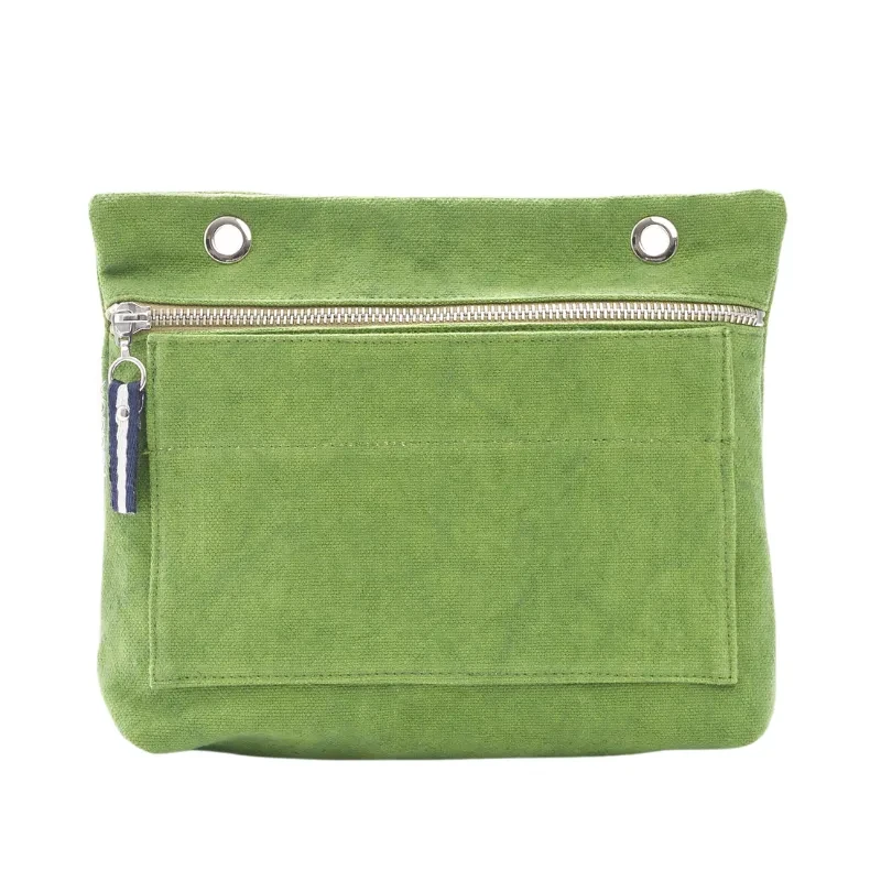Grande pochette modulable en coton vert avec une poche devant