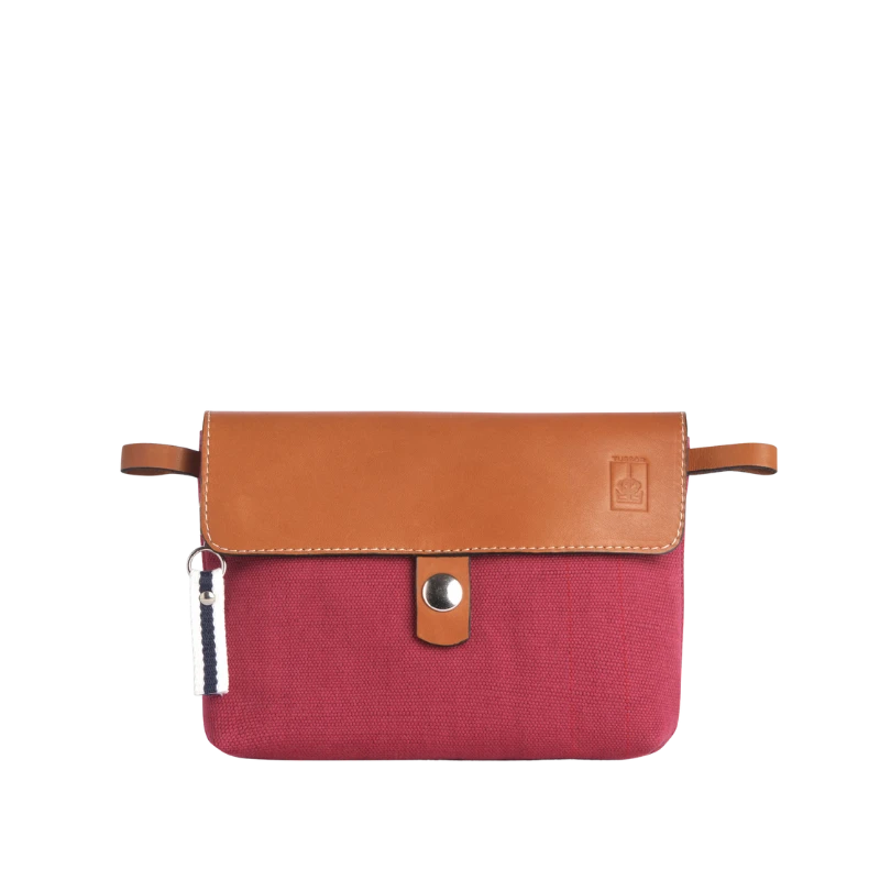 pochette mobile amovible en coton framboise et cuir