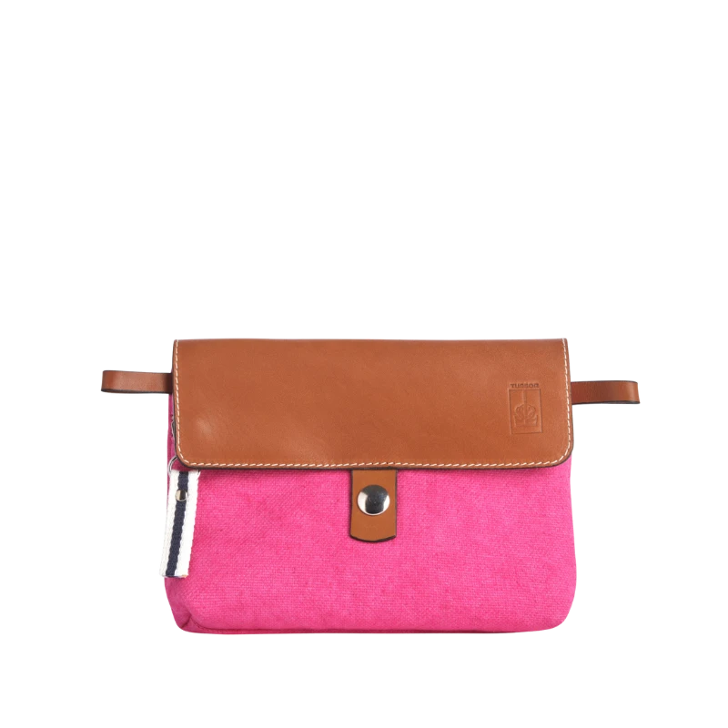 pochette mobile amovible en coton fushia et cuir