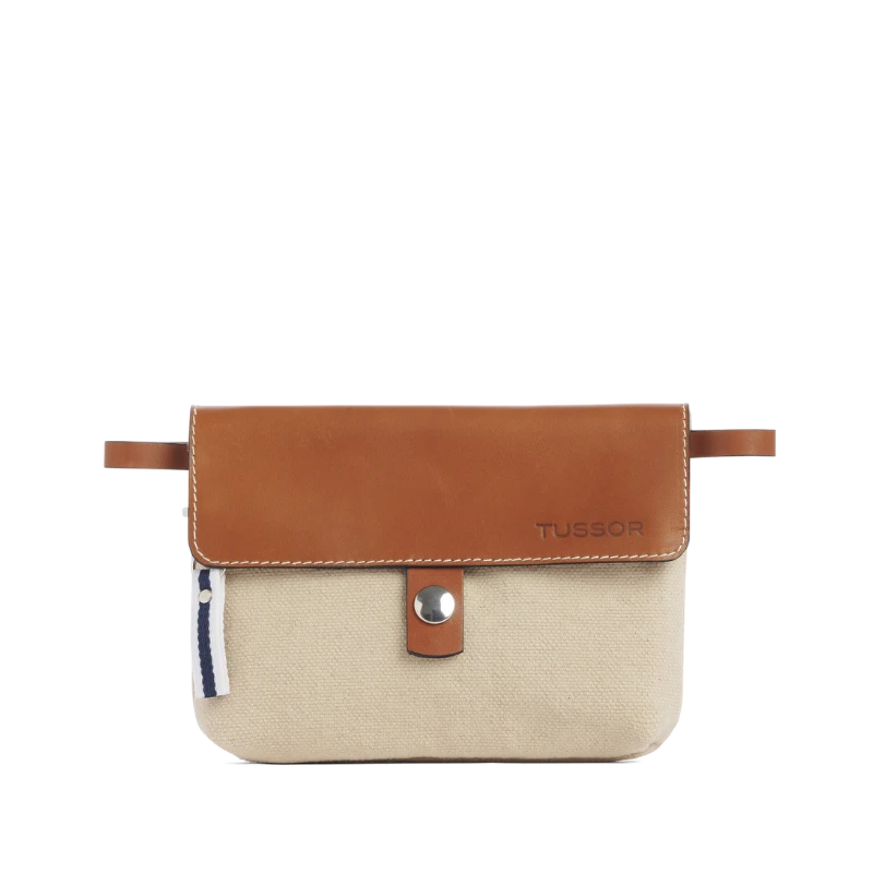 pochette mobile amovible en coton grege et cuir