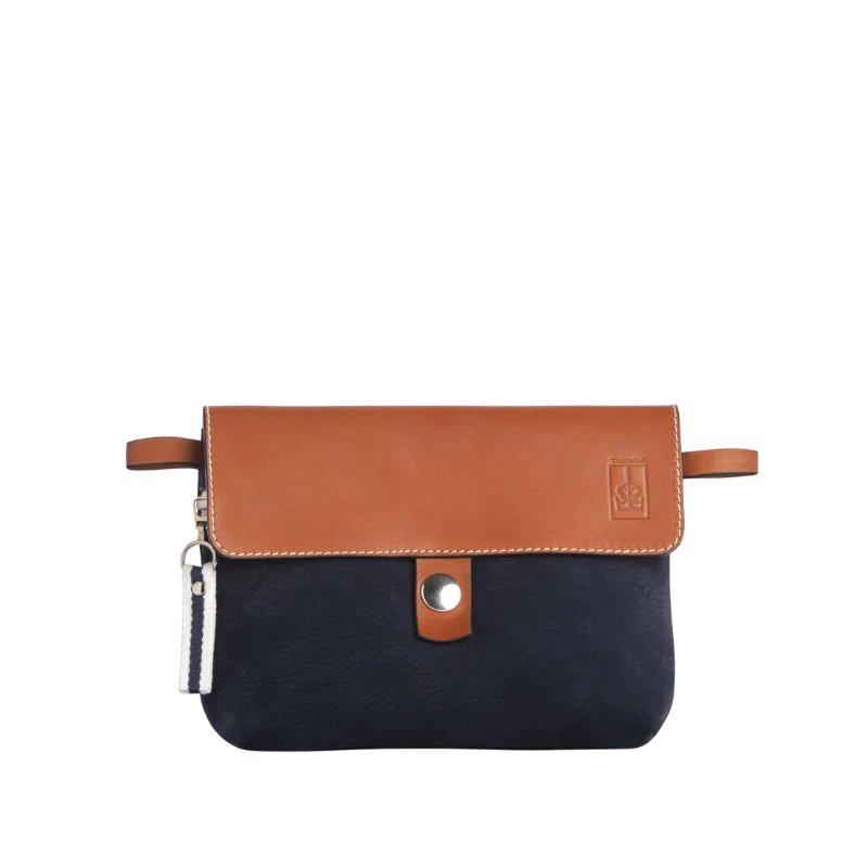pochette mobile amovible en cuir nubuck veau bleu marine