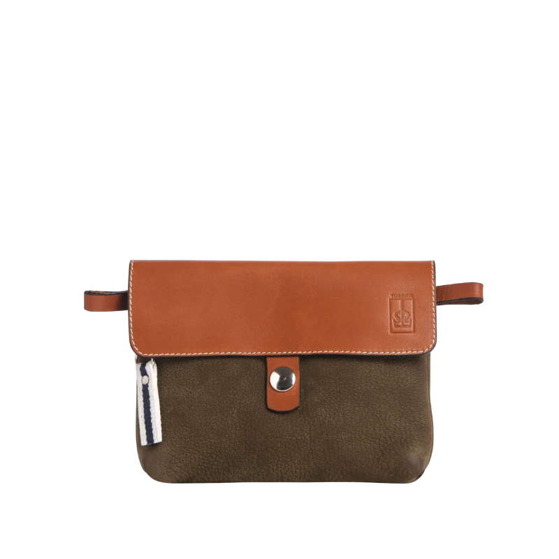 pochette mobile amovible en cuir nubuck veau taupe