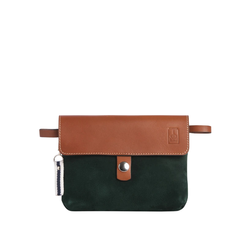 pochette mobile amovible en cuir nubuck veau vert forêt