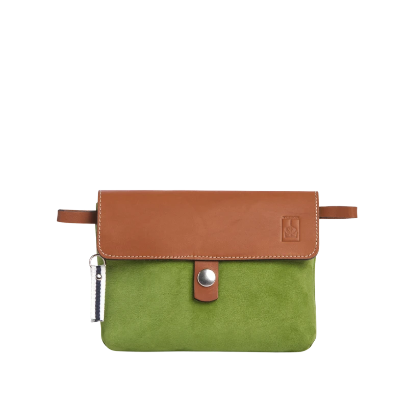 pochette mobile amovible en cuir nubuck veau vert prairie
