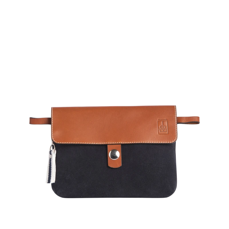 pochette mobile amovible en cuir vachette velours bleu marine