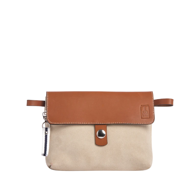 pochette mobile amovible en cuir vachette velours grège
