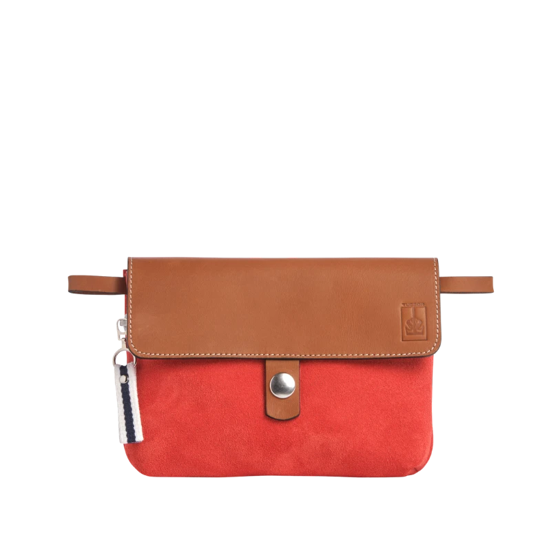 pochette mobile amovible en cuir vachette velours corail