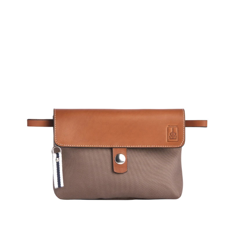 pochette mobile amovible en polyester givre taupe et cuir face