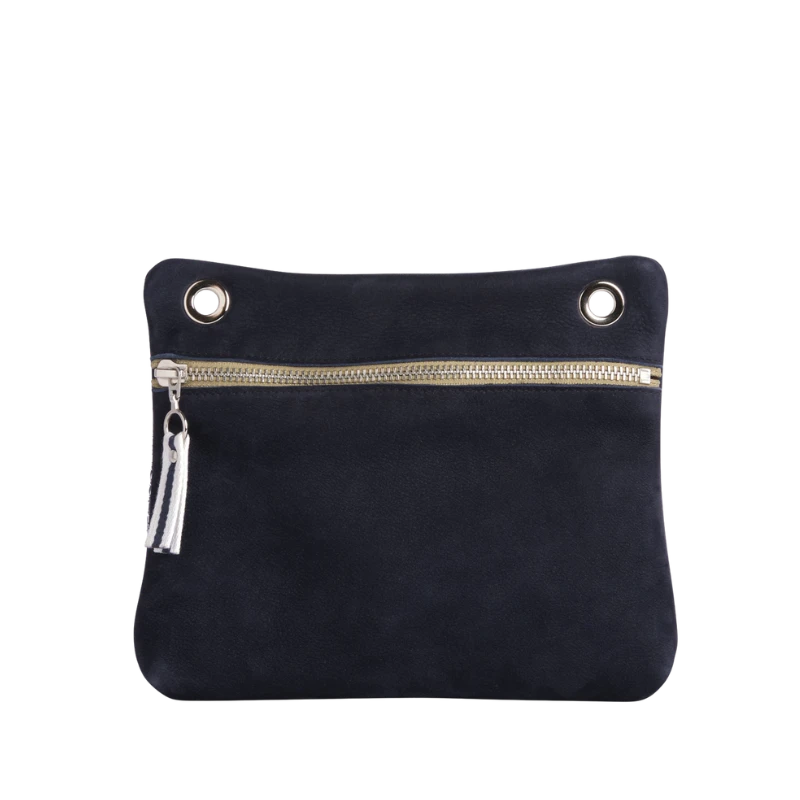 pochette yole en cuir nubuck veau bleu marine