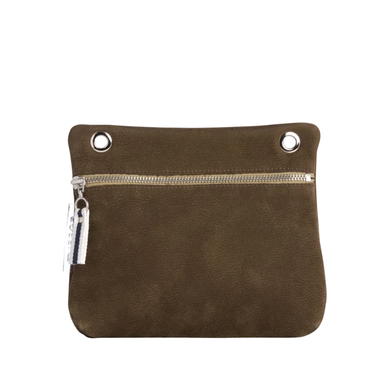 pochette yole en cuir nubuck veau taupe