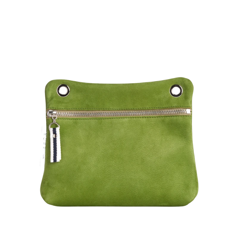 pochette yole en cuir nubuck veau vert prairie
